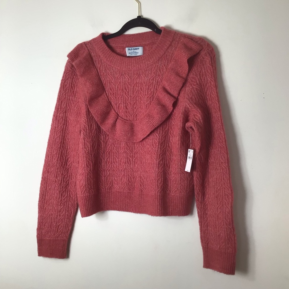 NWT Old Navy Coral Ruffle Cable Crewneck Sweater small